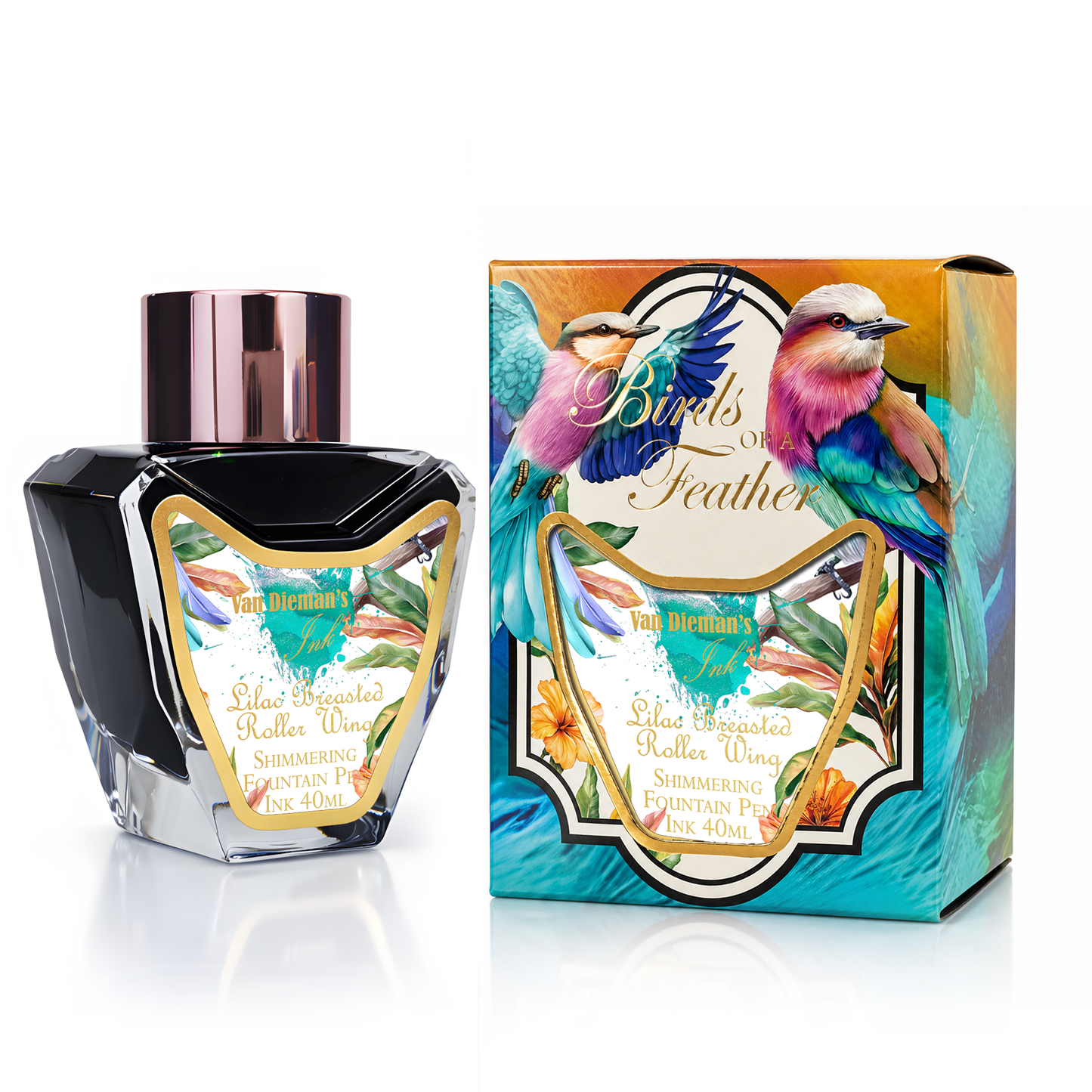 Van Dieman's Birds of a Feather - Lilac Breasted Roller Wing - 40ml Shimmering Fountain Pen Ink